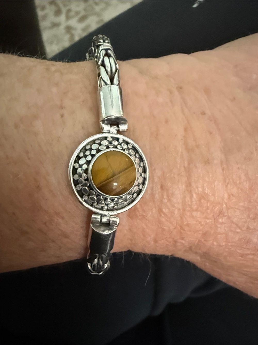 Boho Sterling Silver Tiger's Eye Round Accent Bracelet